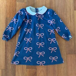 Toddler Girls Nantucket Kids Peter Pan Navy Pink Bows Cotton Dress 4T